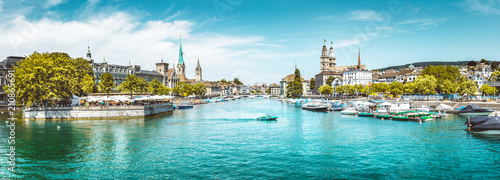 Zürich city panorama with Limmat river in summer, Switzerland