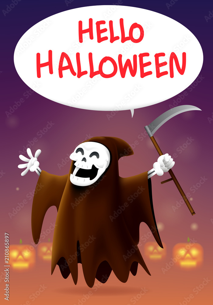 Fototapeta premium cartoon ghost says hello halloween, vector