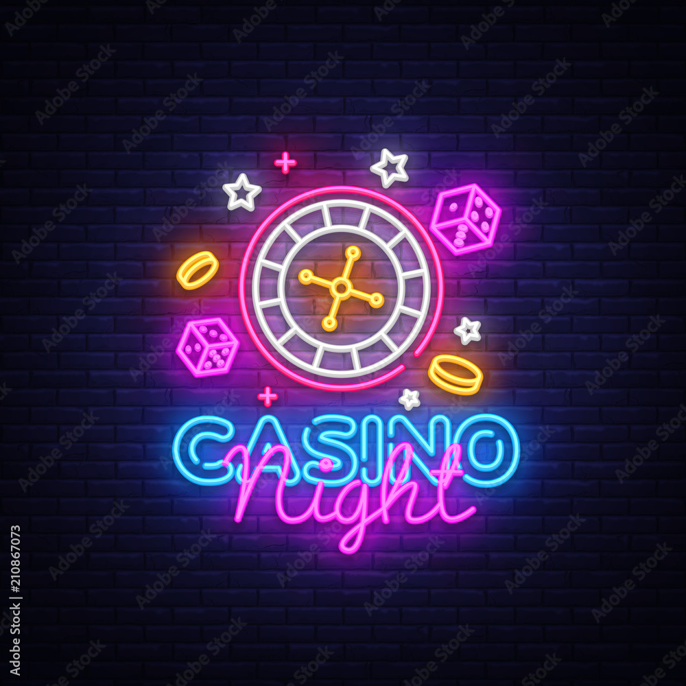 Casino Night Neon Logo Vector. Casino neon sign, design template