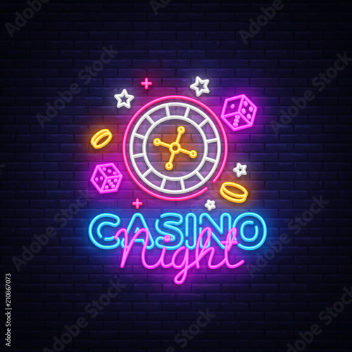 Casino Night Neon Logo Vector. Casino neon sign  design template  modern trend design  casino neon signboard  night bright advertising  light banner  light art. Vector illustration