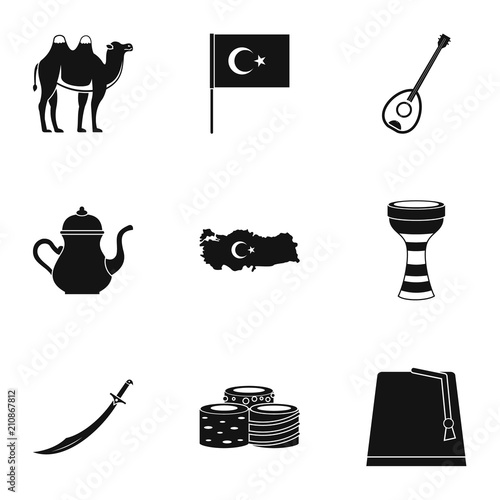 Turkey travel icons set. Simple set of 9 Turkey travel vector icons for web isolated on white background