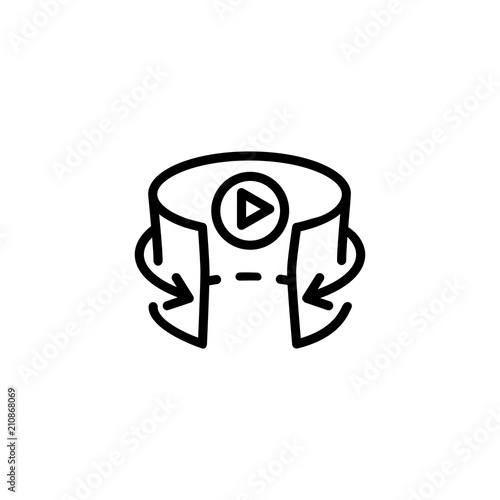 Panoramic video line icon. Panorama, arrow, play, vr. Virtual reality concept. Can be used for topics like filmmaking, digital devices, virtual tour