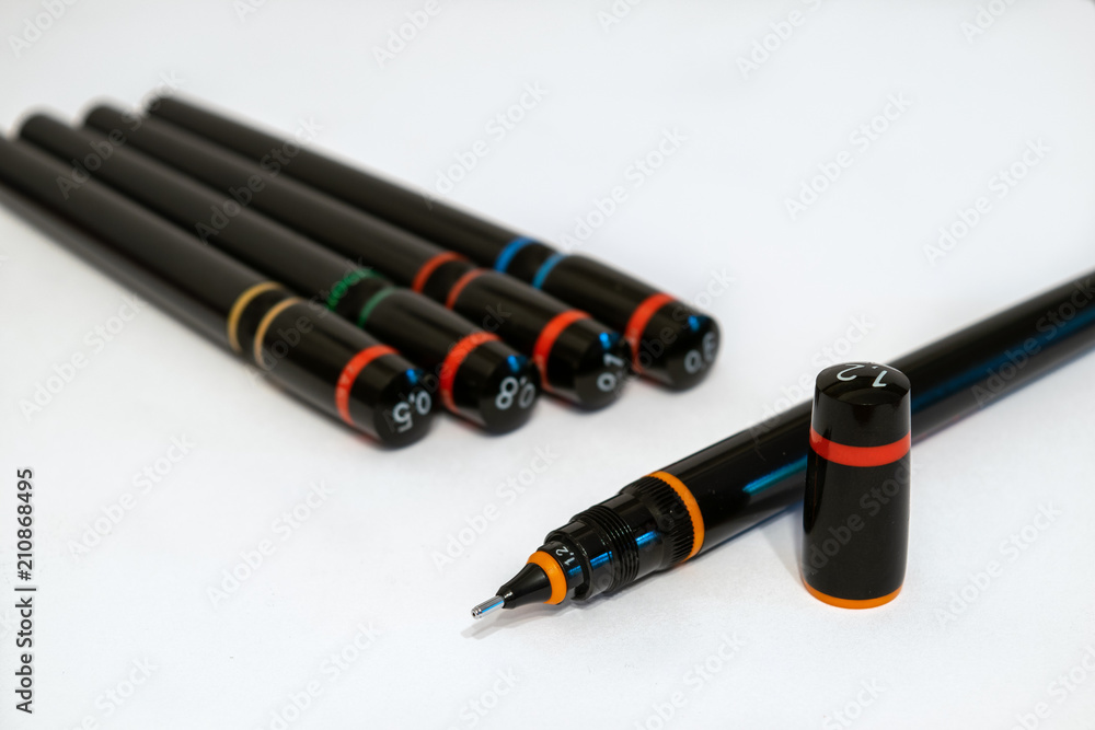 Technical pens (rapidograph) isolated on white background. Stock Photo