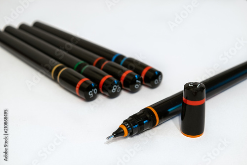 Technical pens (rapidograph) isolated on white background.