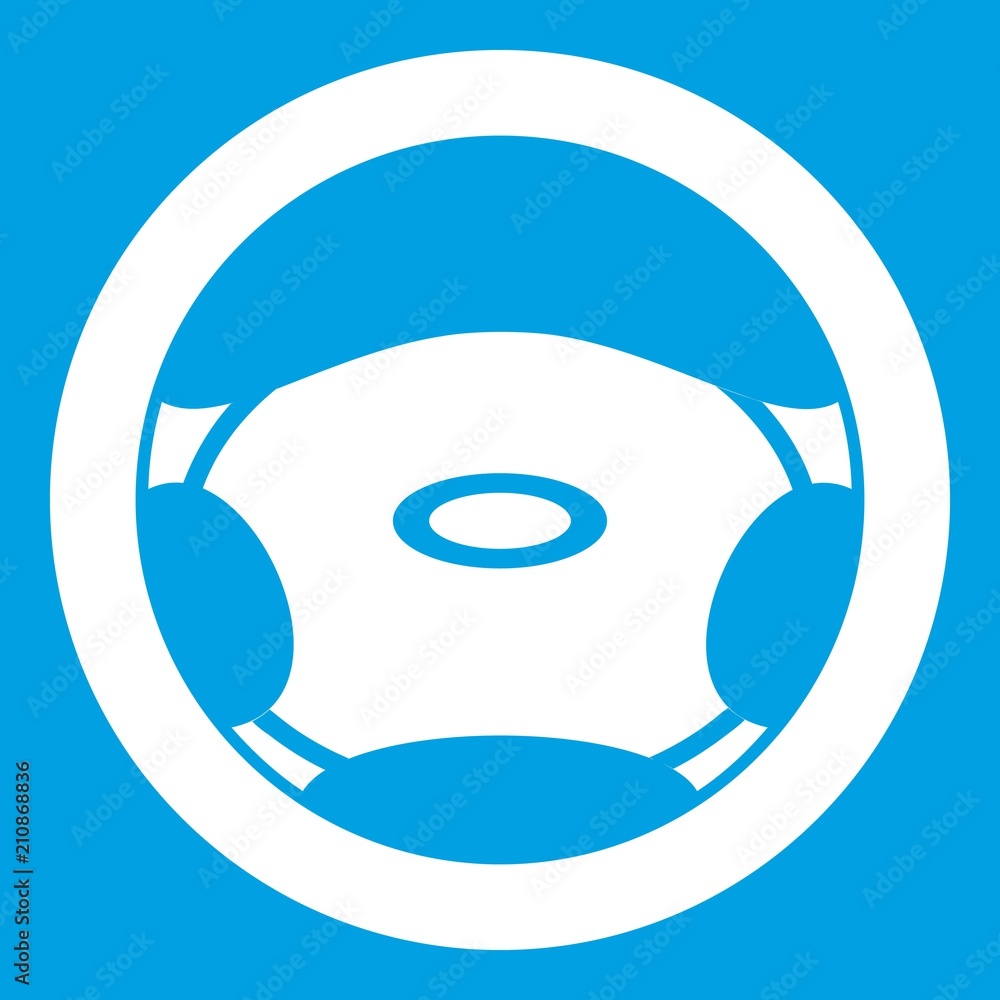 Steering, wheel icon white isolated on blue background vector illustration