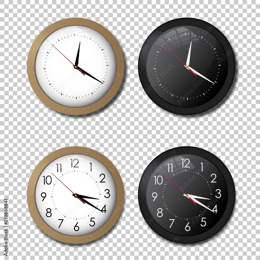White and black wall office clock icon set. showing five minutes to twelve. For new year concept. Illustrated vector. White and black wall office clock icon set. showing five minutes to twelve. For new year concept. Illustrated vector.
