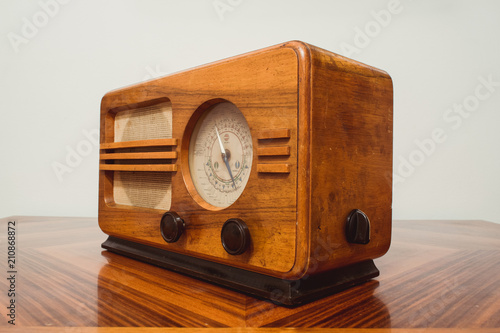 Old wooden radio. Vintage retro style.