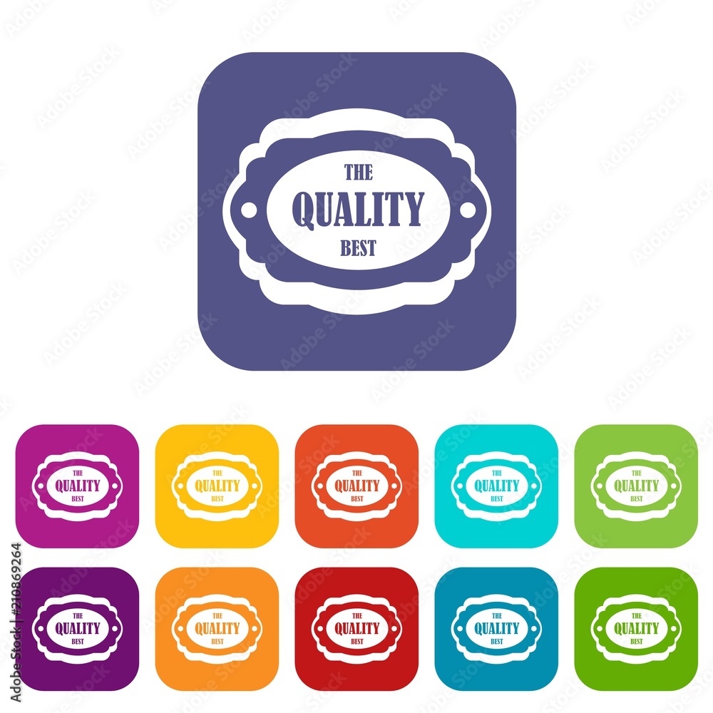 The quality best label icons set vector illustration in flat style in colors red, blue, green, and other