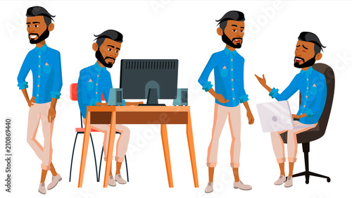 Arab Man Office Worker Vector. Arabic Traditional Clothes. Ghutra. Business Set. Facial Emotions, Gestures. Animated Elements. Corporate Businessman Male. Successful Officer, Clerk. Illustration