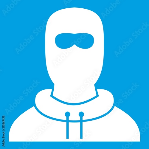 Man in balaclava icon white isolated on blue background vector illustration