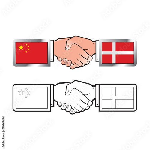 
isolated hand shake with China and Denmark  flag vector illustration 