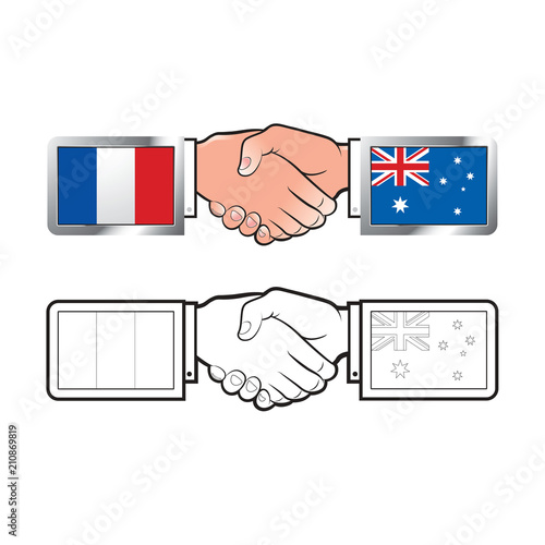 isolated hand shake with France and Australia flag vector illustration 