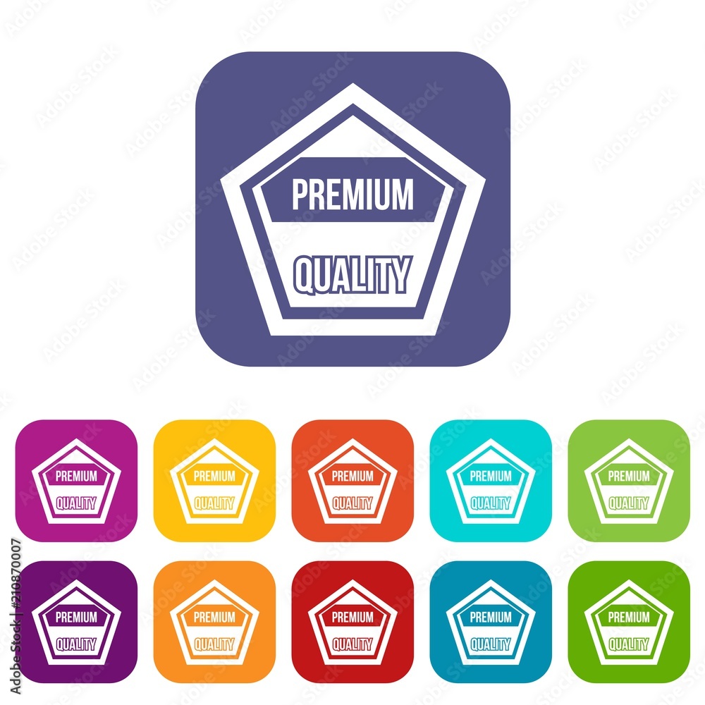 Premium quality label icons set vector illustration in flat style in colors red, blue, green, and other Premium quality label icons set vector illustration in flat style in colors red, blue, green, and other