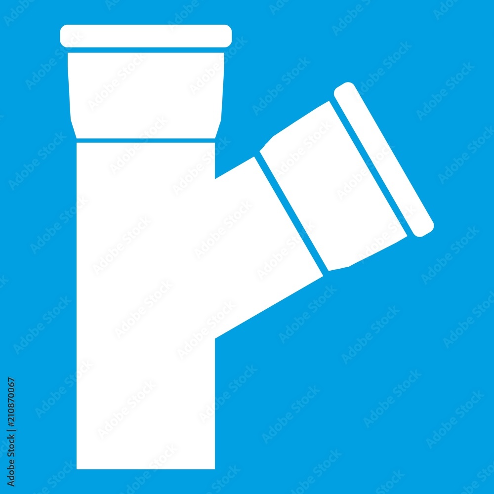 Plastic pipe connection icon white isolated on blue background vector illustration - obrazy, fototapety, plakaty 