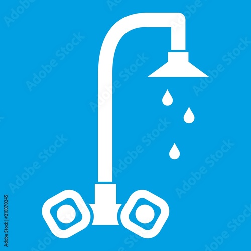 Dripping tap icon white isolated on blue background vector illustration