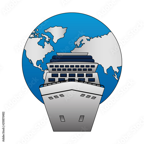 world planet earth with cruice ship isolated icon