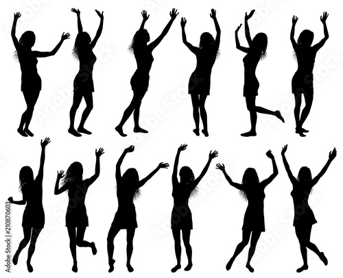 Illustration with happy women silhouettes isolated