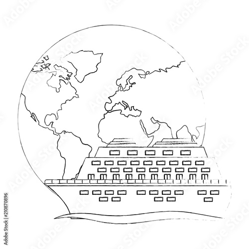 world planet earth with cruice ship isolated icon
