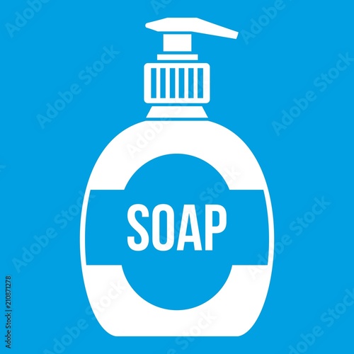 Bottle of liquid soap icon white isolated on blue background vector illustration