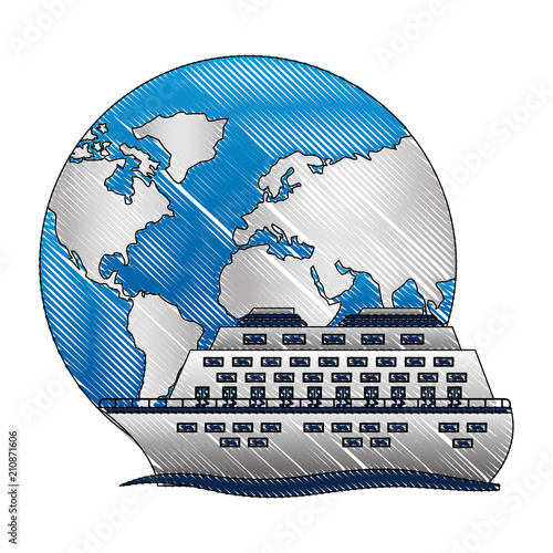 world planet earth with cruice ship isolated icon
