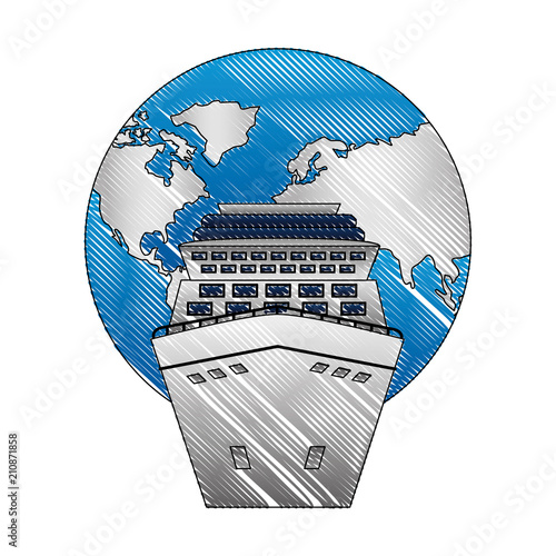 world planet earth with cruice ship isolated icon