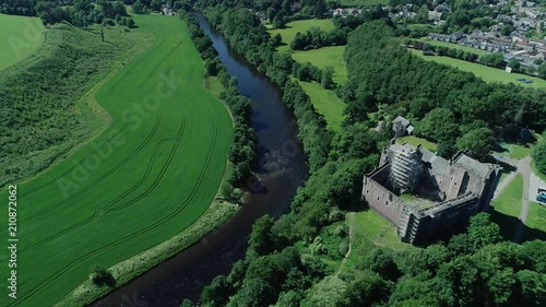 4K aerial footage of Doune Castle in Perthshire, Scotland.  A location for the Outlander television series.. photo