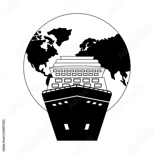 world planet earth with cruice ship isolated icon