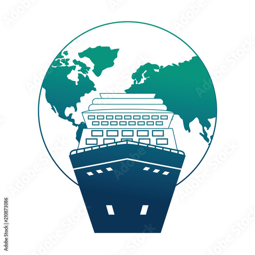 world planet earth with cruice ship isolated icon