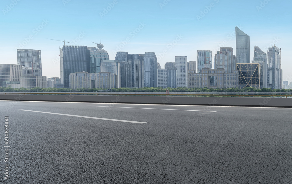 Air highway asphalt road and office building of commercial building in modern city Air highway asphalt road and office building of commercial building in modern city