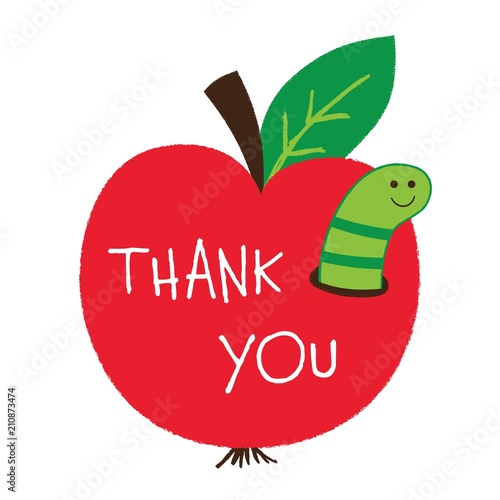 Thank you Teachers Day card with an apple and a worm