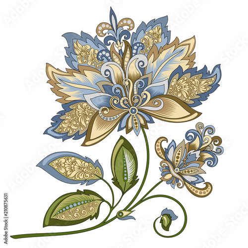 Fototapeta Naklejka Na Ścianę i Meble -  decorative vintage gold and blue flower