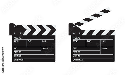 Opened and closed Cinema or film clapper. Illustrated vector.