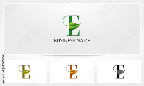 Letter E Leaf Sprout Logo 