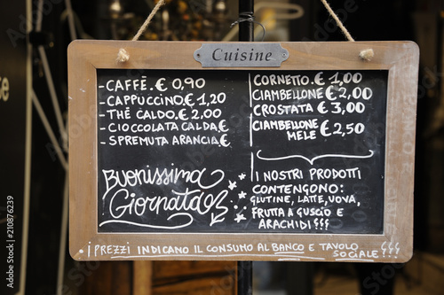 Canvas Print Outdoor restaurant menu sign in Italian