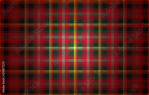 Abstract modern fresh geometric background in red, green, yellow, golden colors, inspired by Northern country tartan square pattern - abstract vector background