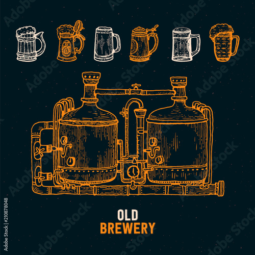 Brewery Factory Background. Lineart sketch graphic. Vector illustration