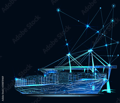 Transportation, import-export and logistics concept. Banner. Abstract image of a starry sky or space, consisting of points, lines, and shapes in the form of  stars and the universe. Low poly vector