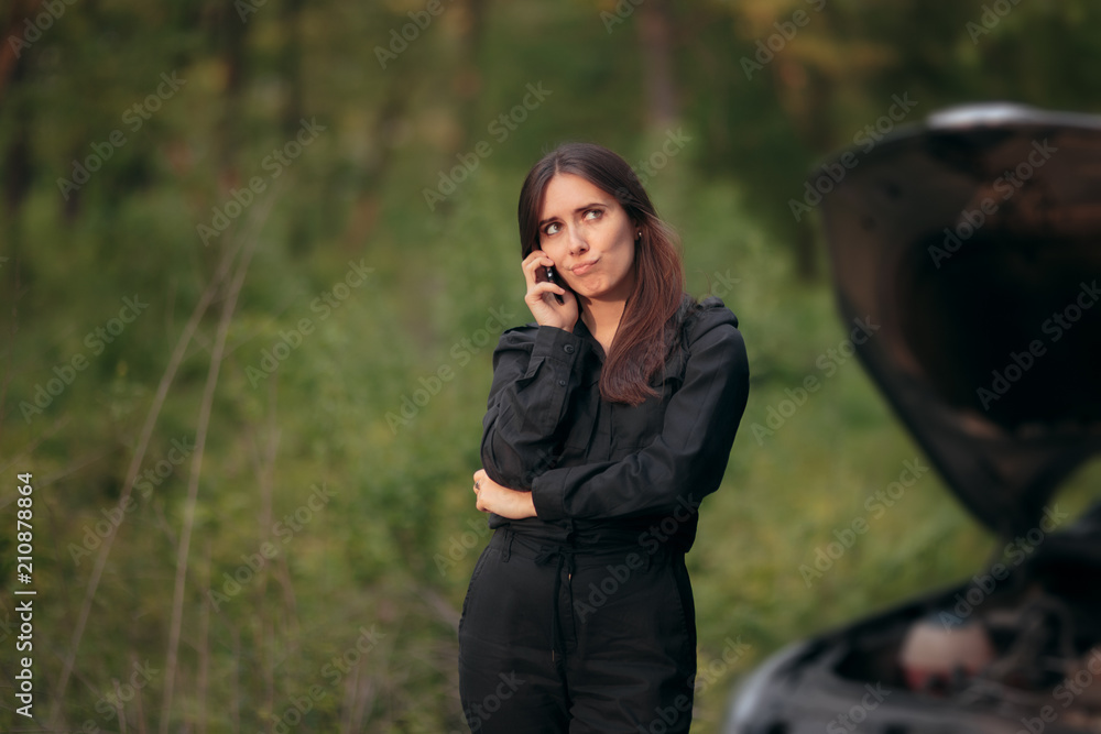 Driver Calling Insurance Company after Car Breakdown on the Road Driver Calling Insurance Company after Car Breakdown on the Road