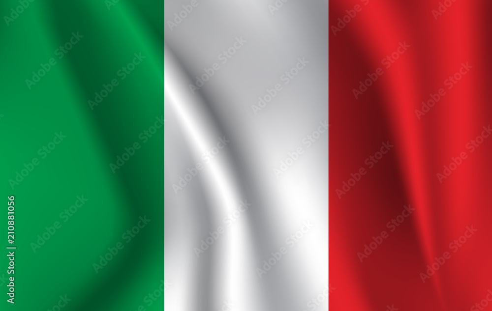 The national flag of Italy. The symbol of the state on wavy silk fabric. Realistic illustration.