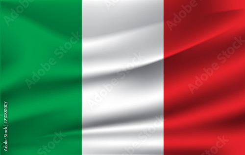 The national flag of Italy. The symbol of the state on wavy silk fabric. Realistic illustration.