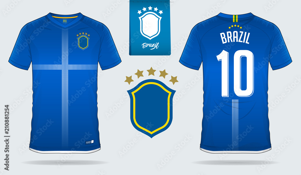Soccer jersey or football kit template design for Brazil national football  team. Front and back view soccer uniform. Football t shirt mock up. Vector  Illustration Stock Vector