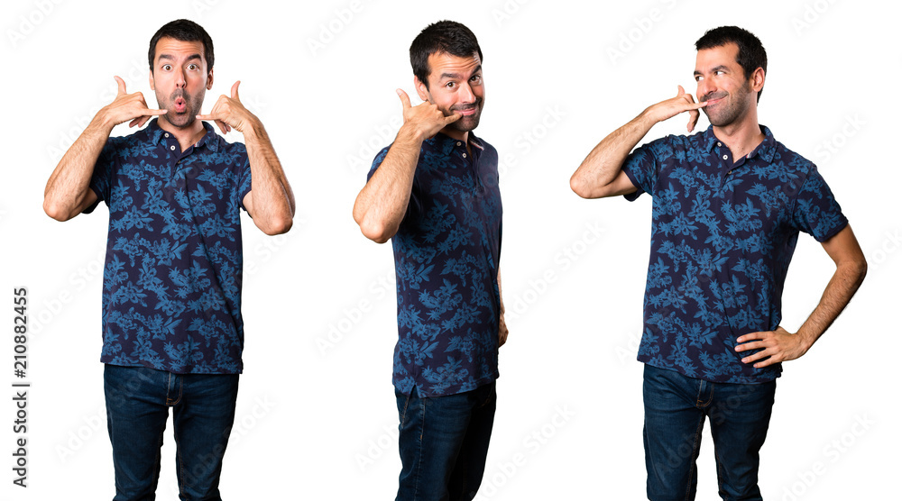 Obraz premium Set of Brunette man making phone gesture