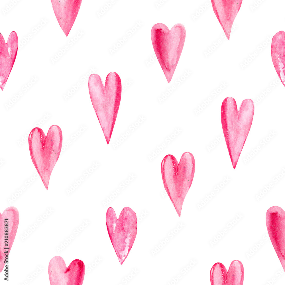Watercolor seamless pattern with hearts. Аbstract background with isolated elements for design.