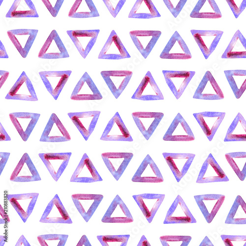 Watercolor seamless pattern with triangles. Аbstract background with isolated geometric elements for design.