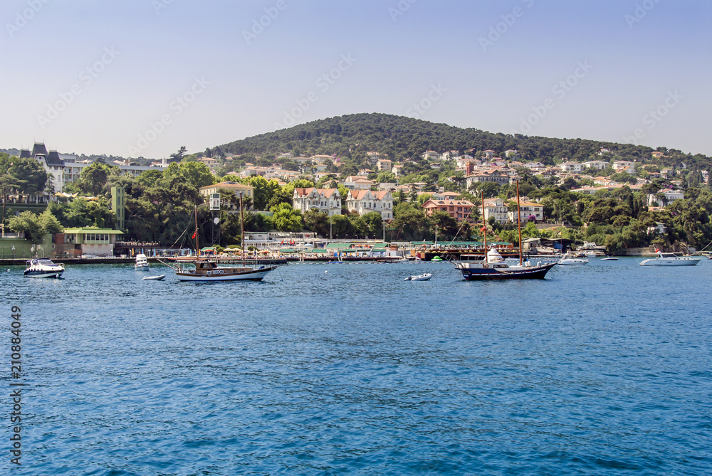 Istanbul, Turkey, 19 July 2011: Ships at Buyukada, Princes Islands district of Istanbul