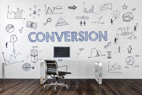 Quadro su tela Conversion | Desk in an office with symbols