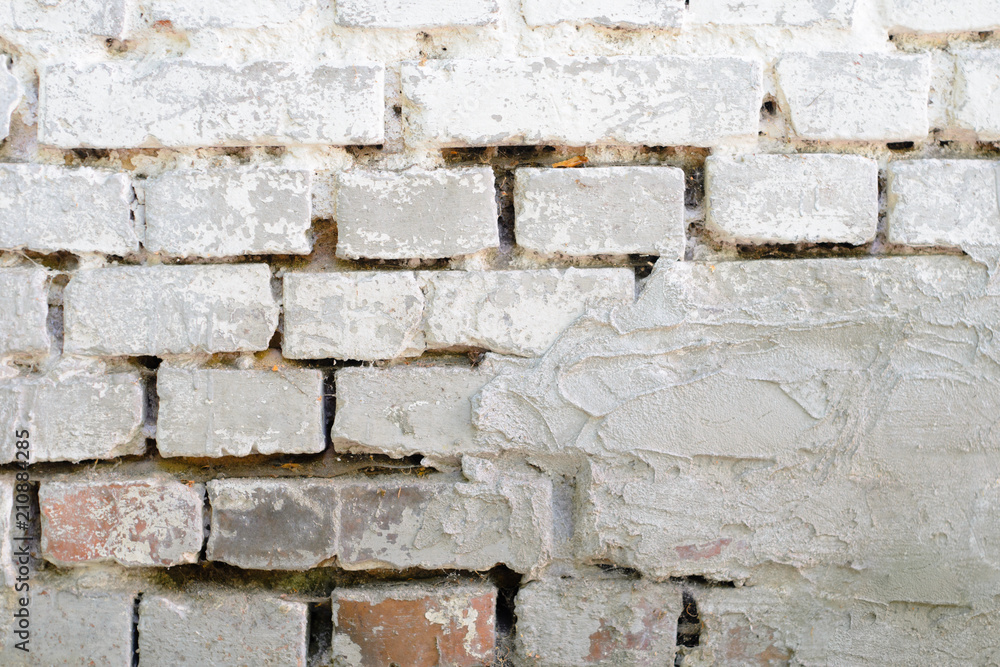 Fototapeta premium White Brick Wall Texture. White Background. Old Masonry Brickwork Painted on White
