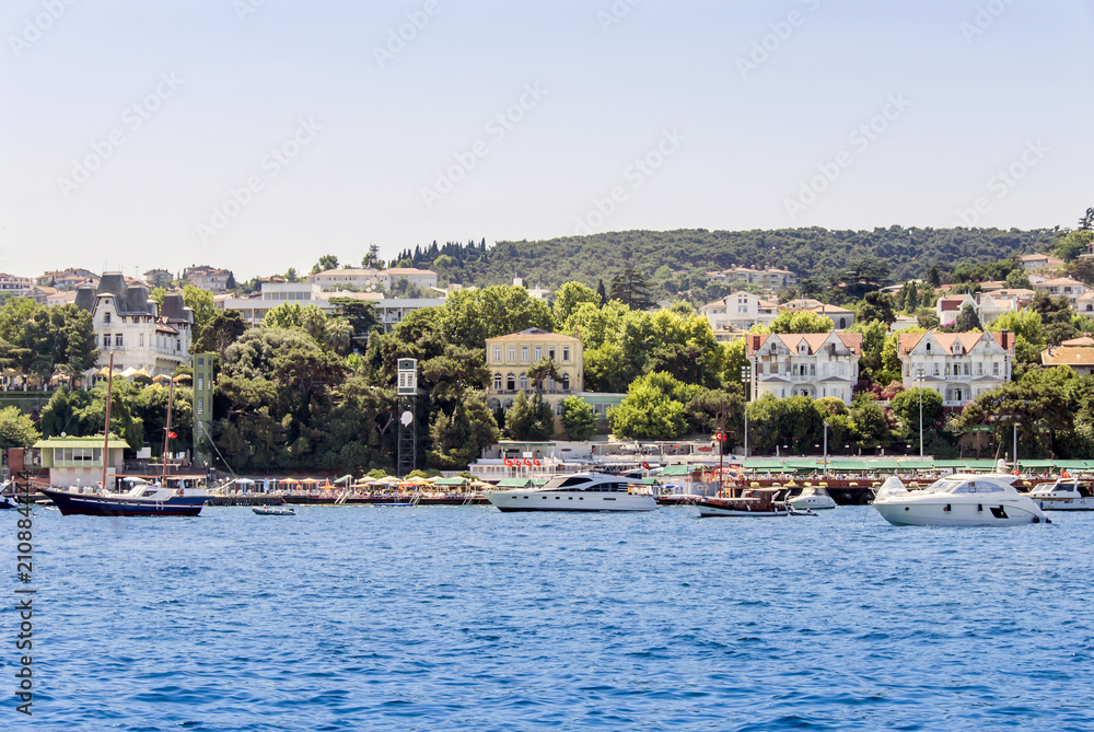 Istanbul, Turkey, 23 July 2011: Ships at Buyukada, Princes Islands district of Istanbul
