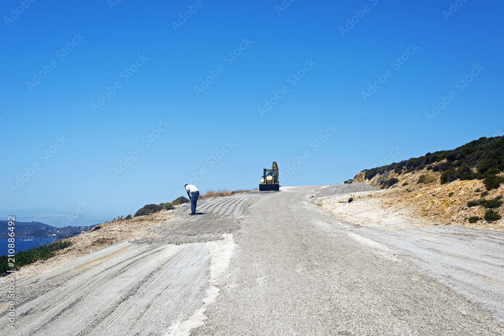 A road construction in the island of Greece in Patmos