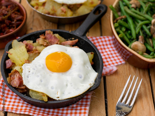 Swedish potato hash with meat and egg Pyttipanna